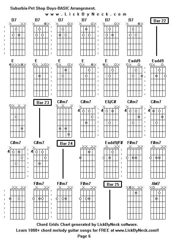 Chord Grids Chart of chord melody fingerstyle guitar song-Suburbia-Pet Shop Boys-BASIC Arrangement,generated by LickByNeck software.